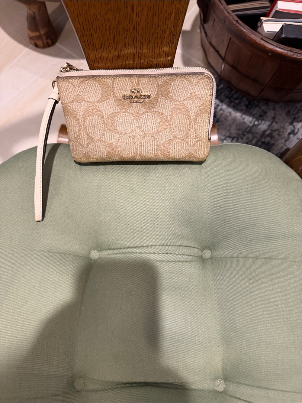 Coach Signature Canvas Wristlet in Beige 6 1/2 x 3 1/2 APX